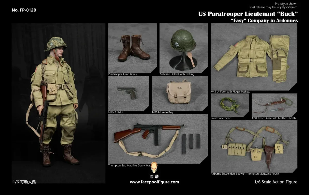 Facepool WWII US Paratrooper Easy Company Lieutenant "Buck" 1/6 Scale Action Figure Jumper Uniform FP-012B 16 Facepool WWII US Paratrooper Easy Company Lieutenant "Buck" 1/6 Scale Action Figure Jumper Uniform FP-012B - Image 14